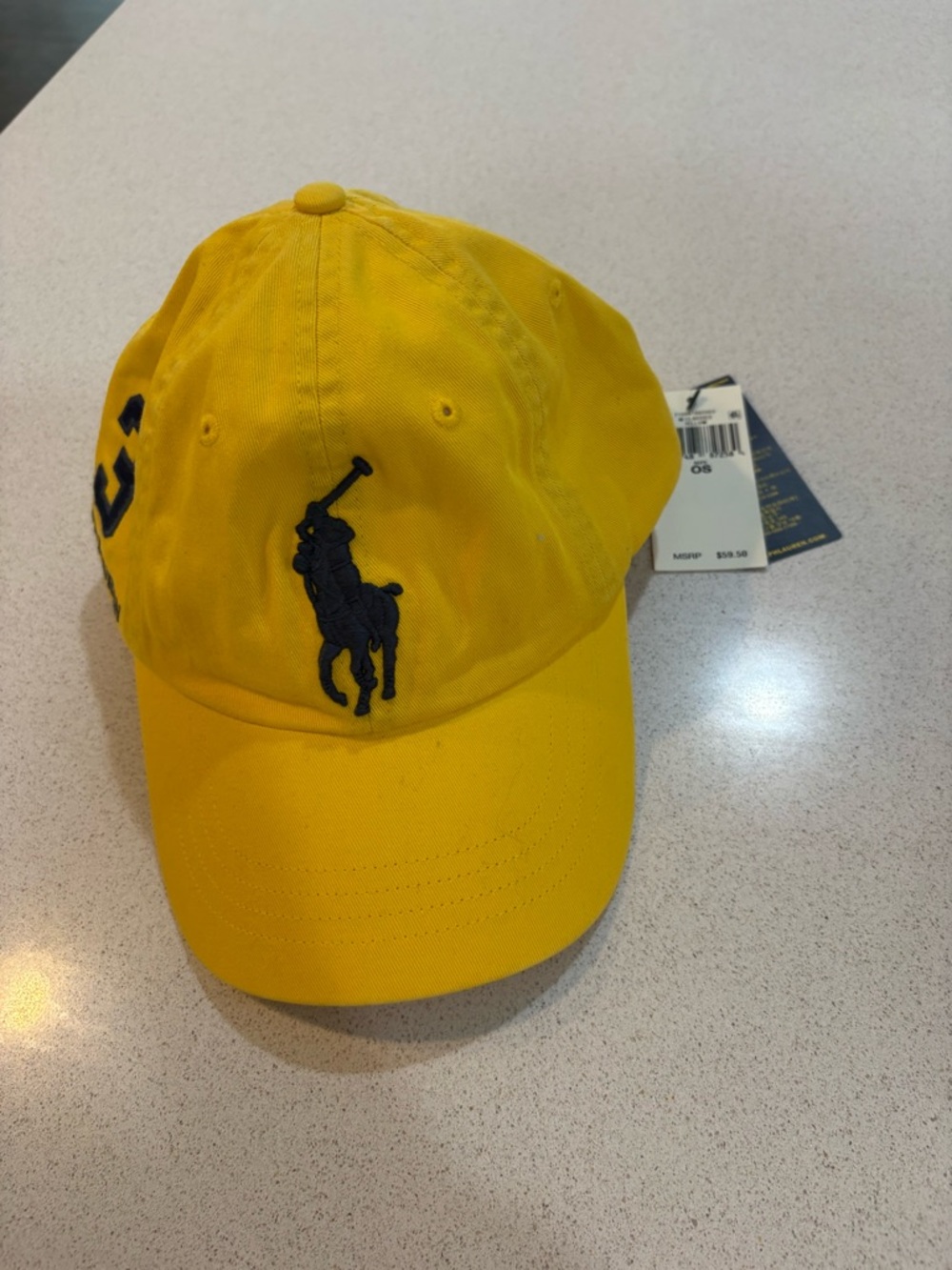 Ralph Lauren Yellow Baseball Cap with Navy Polo Emblem